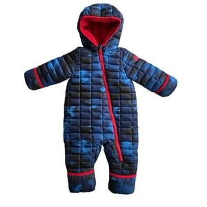 Snozu Quilted Blue Camo Red Fleece Lined Full Zipper Snowsuit Size 9/12 Months